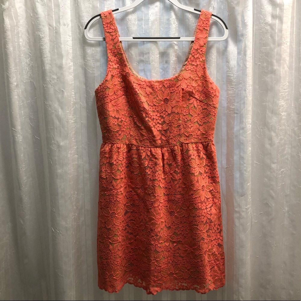Trina Turk dress. Size 6. Coral lace, natural body